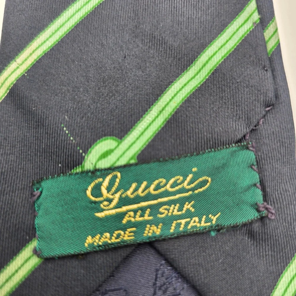 Gucci‎ Silk Tie Navy Green Nautical Knot Stripe Men's Luxury Accessory